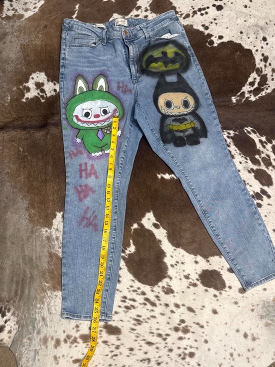 Universal Thread Pants - Blue Denim Jeans with Green & Black Character Art
